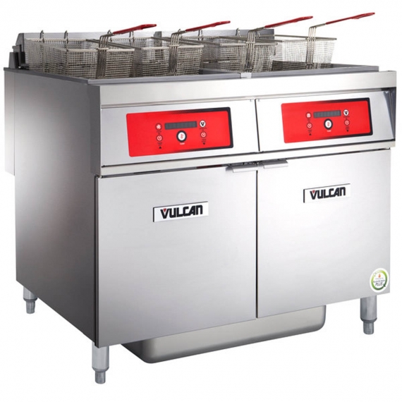 Vulcan 2ER50DF Electric Floor Fryer with Built-In Filter and Digital Controls, (2) 50 lb. Fryers