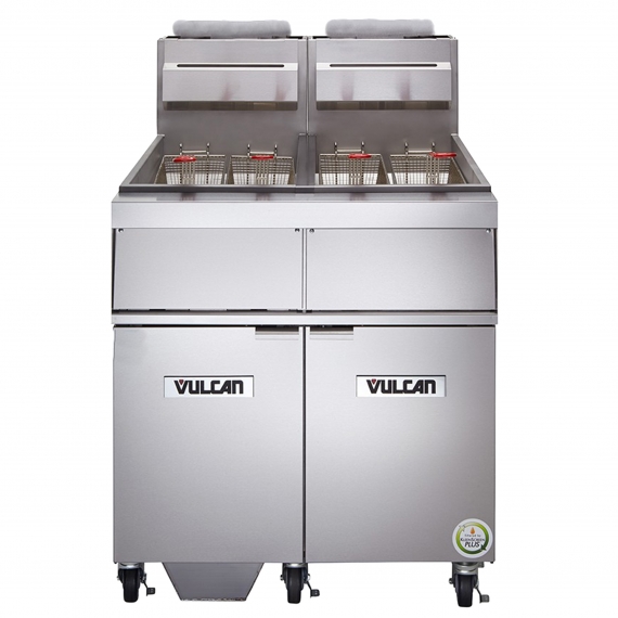 Vulcan 2GR65MF Freestanding Multiple Battery Gas Fryer w/ (2) 90-lb Frypots, Filtration System