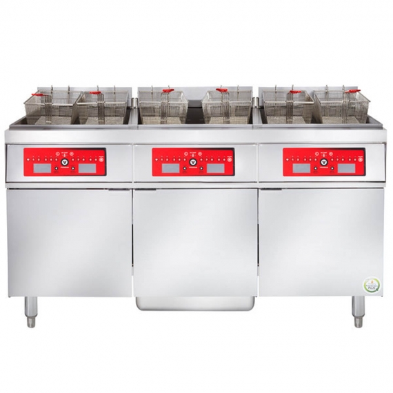 Vulcan 3ER50CF Electric Floor Fryer with Computer Controls and Built-In Filter, (3) 50 lb. Fryers