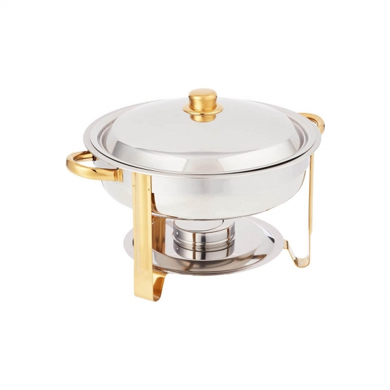Winco 203 4 Quart Round Stainless Steel Malibu Chafer with Gold Accents