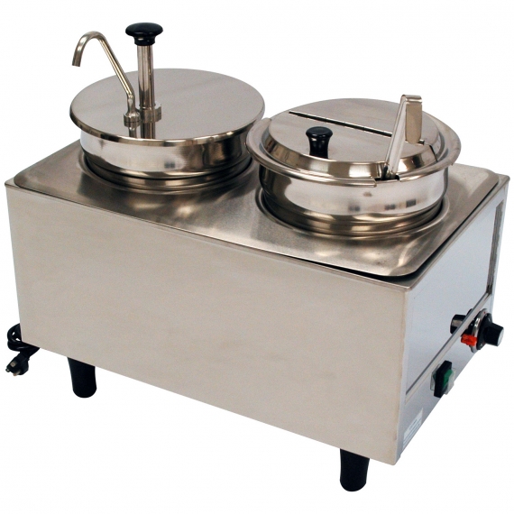Winco 51073P Countertop Food Topping Warmer w/ (2) 7-Quart Wells, 1 Pump, 1 Ladle/Lid