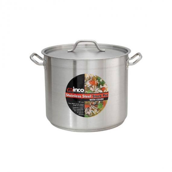 Winco SST-80 Premium Stainless Steel Stock Pot w/ Cover, 80-Qt. Capacity, 19.75