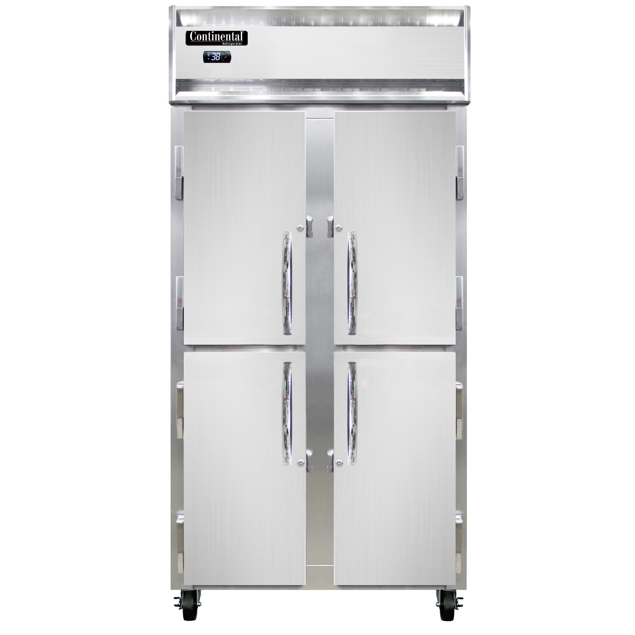 Continental Refrigerator 2RSENHD 36″ Reach-In Refrigerator w/ 2 Sections, 4 Solid Half-Doors