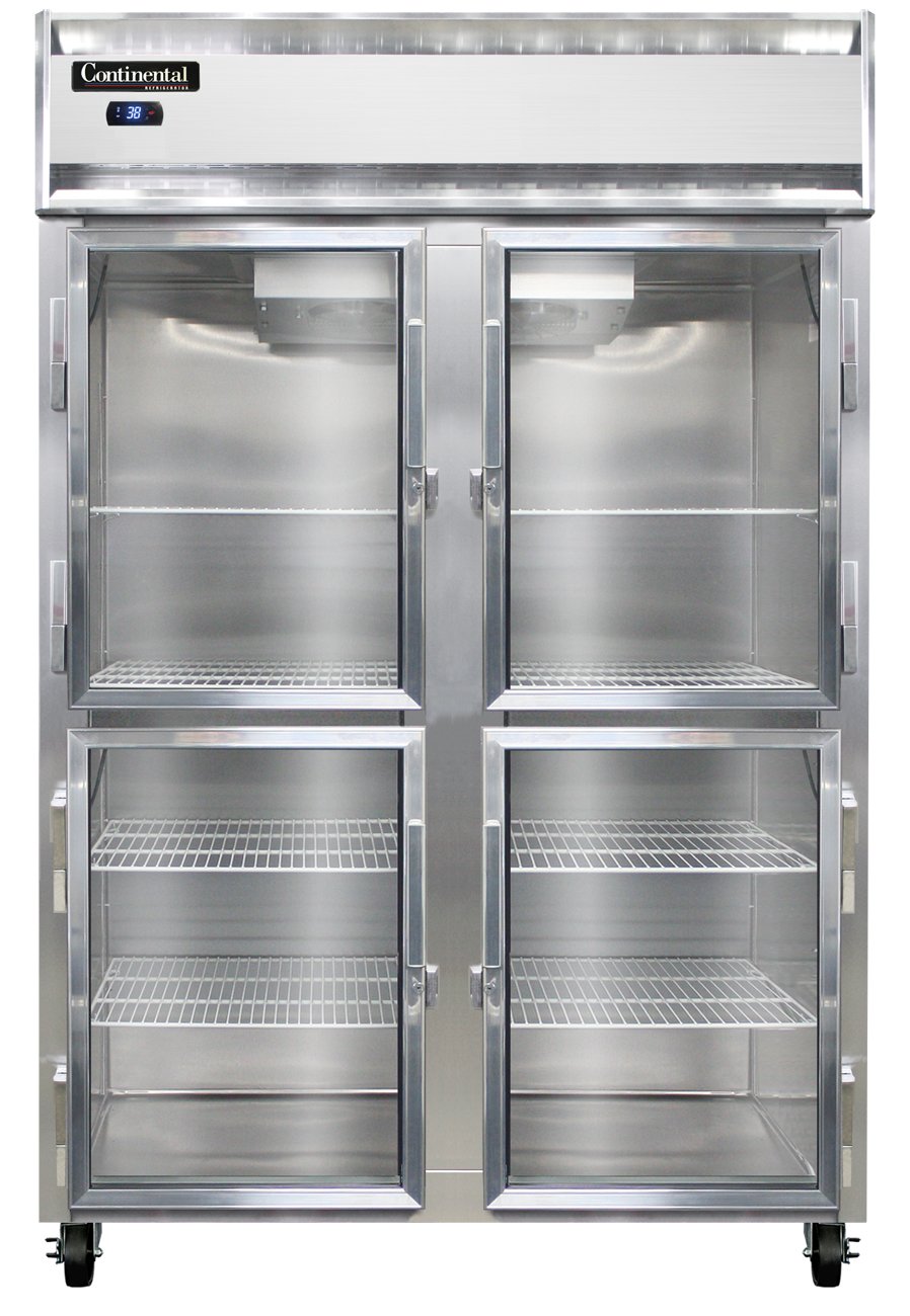 Continental Refrigerator 2RSNSSGDHD 52″ Reach-In Refrigerator w/ 2 Sections, 4 Half Glass Doors
