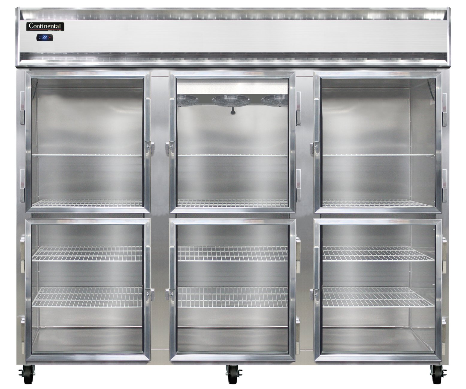 Continental Refrigerator 3RENSAGDHD 86″ Reach-In Refrigerator w/ 3 Sections, 6 Glass Half-Doors
