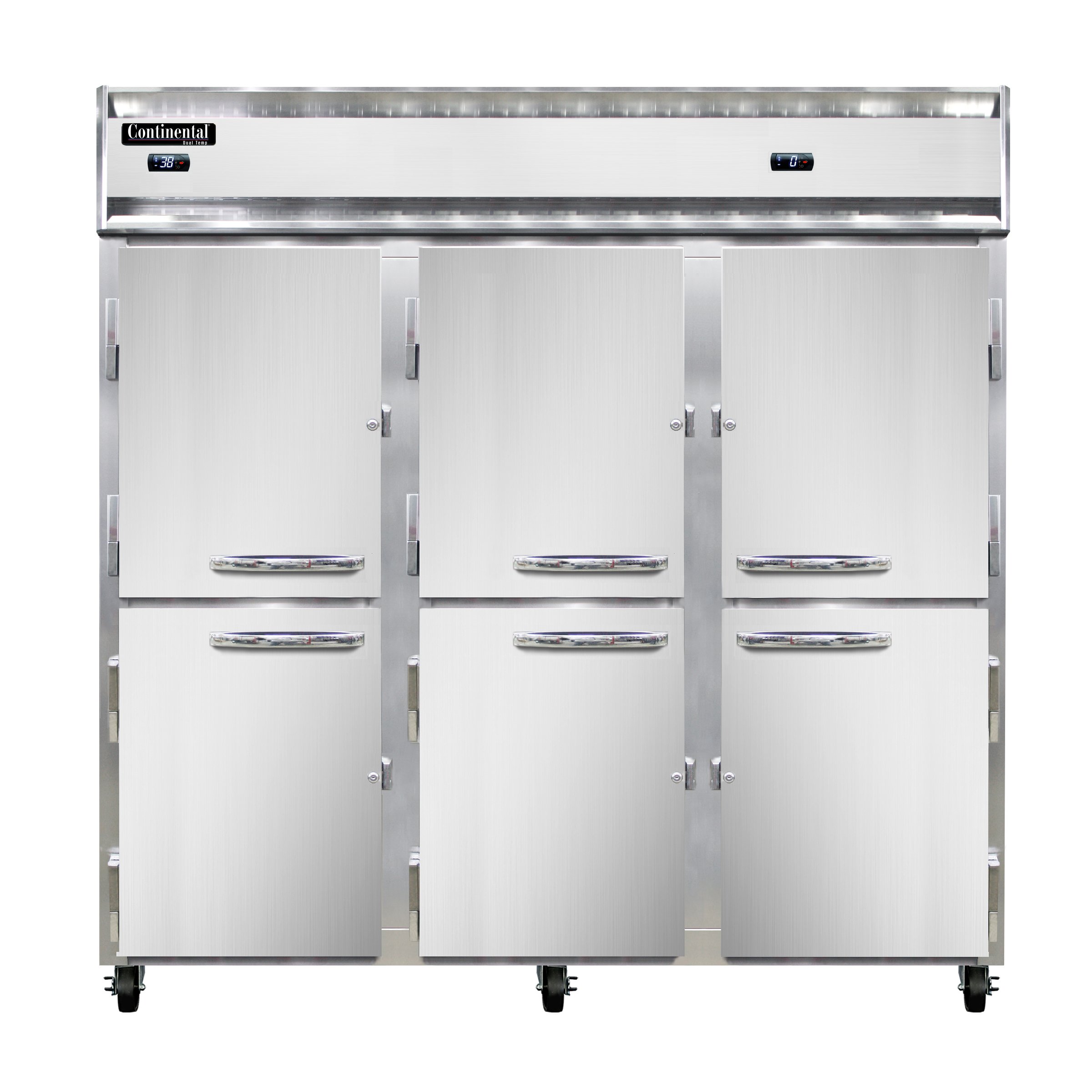Continental Refrigerator 3RFFNHD 78″ 3-Section Reach-In Refrigerator Freezer w/ 6 Solid Half-Doors