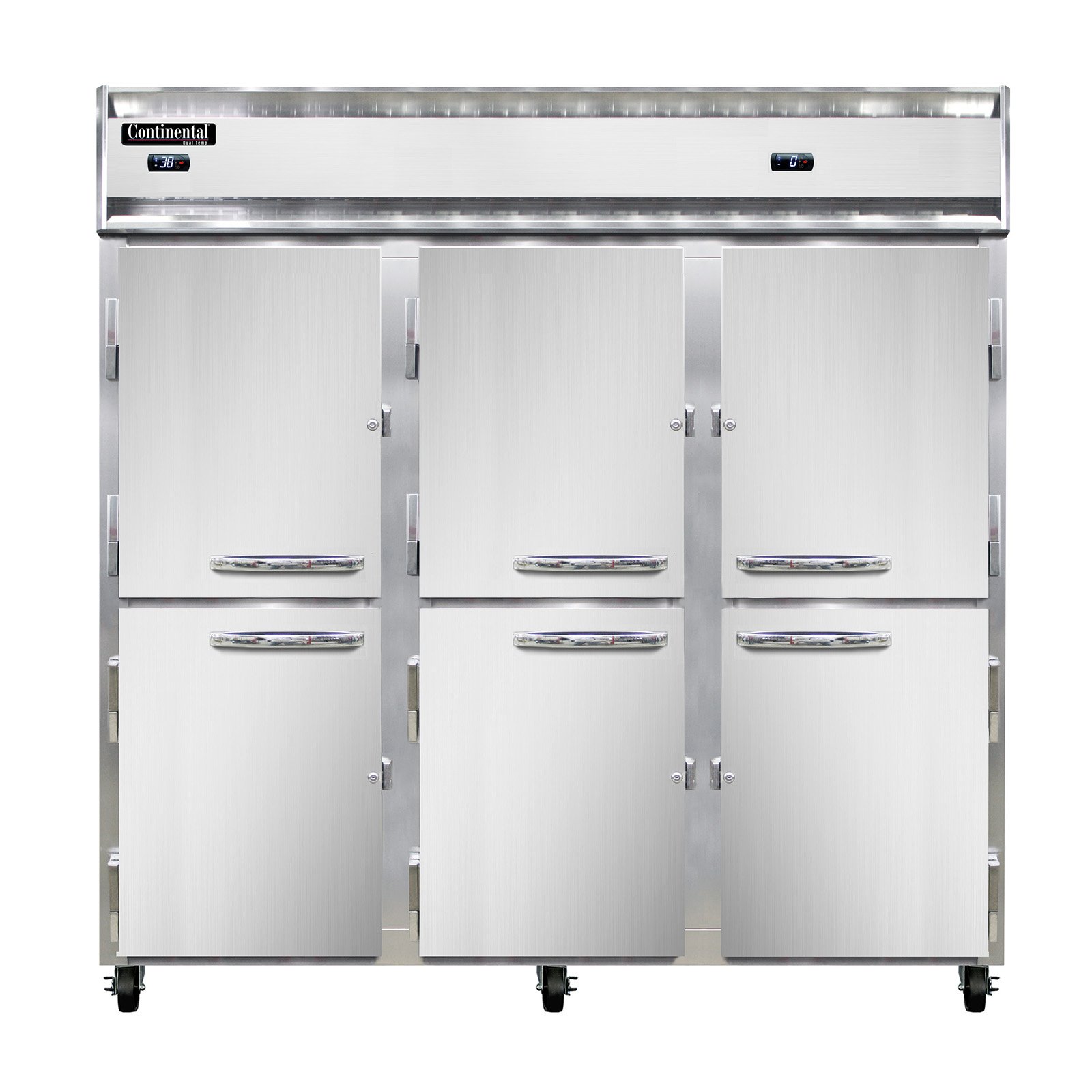 Continental Refrigerator 3RFFNSSHD 78″ 3-Section Reach-In Refrigerator Freezer w/ 6 Solid Half-Doors