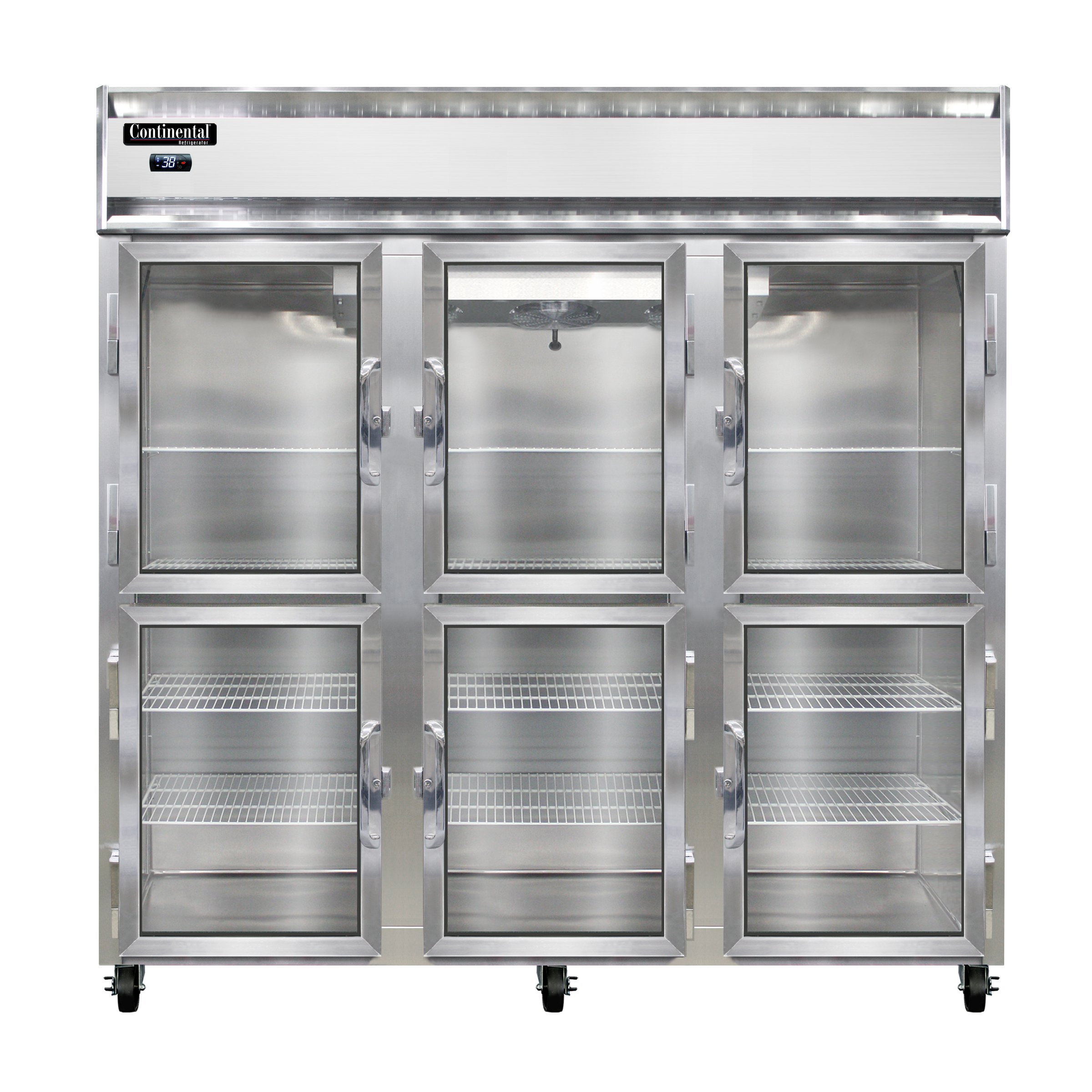 Continental Refrigerator 3RNGDHD 78″ Reach-In Refrigerator w/ 3 Sections, 6 Glass Half-Doors