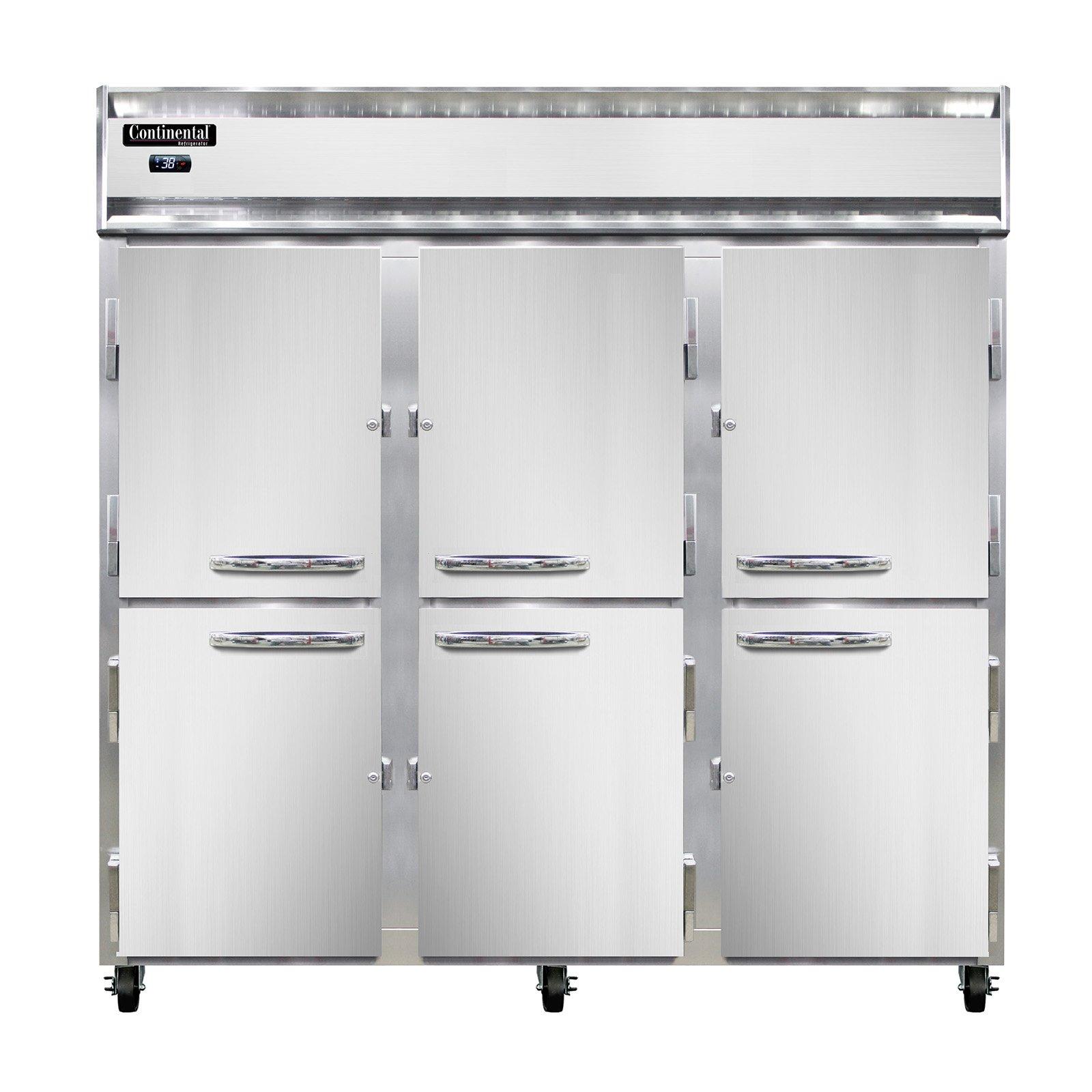 Continental Refrigerator 3RNSSHD 78″ Reach-In Refrigerator w/ 3 Sections, 6 Solid Half-Doors