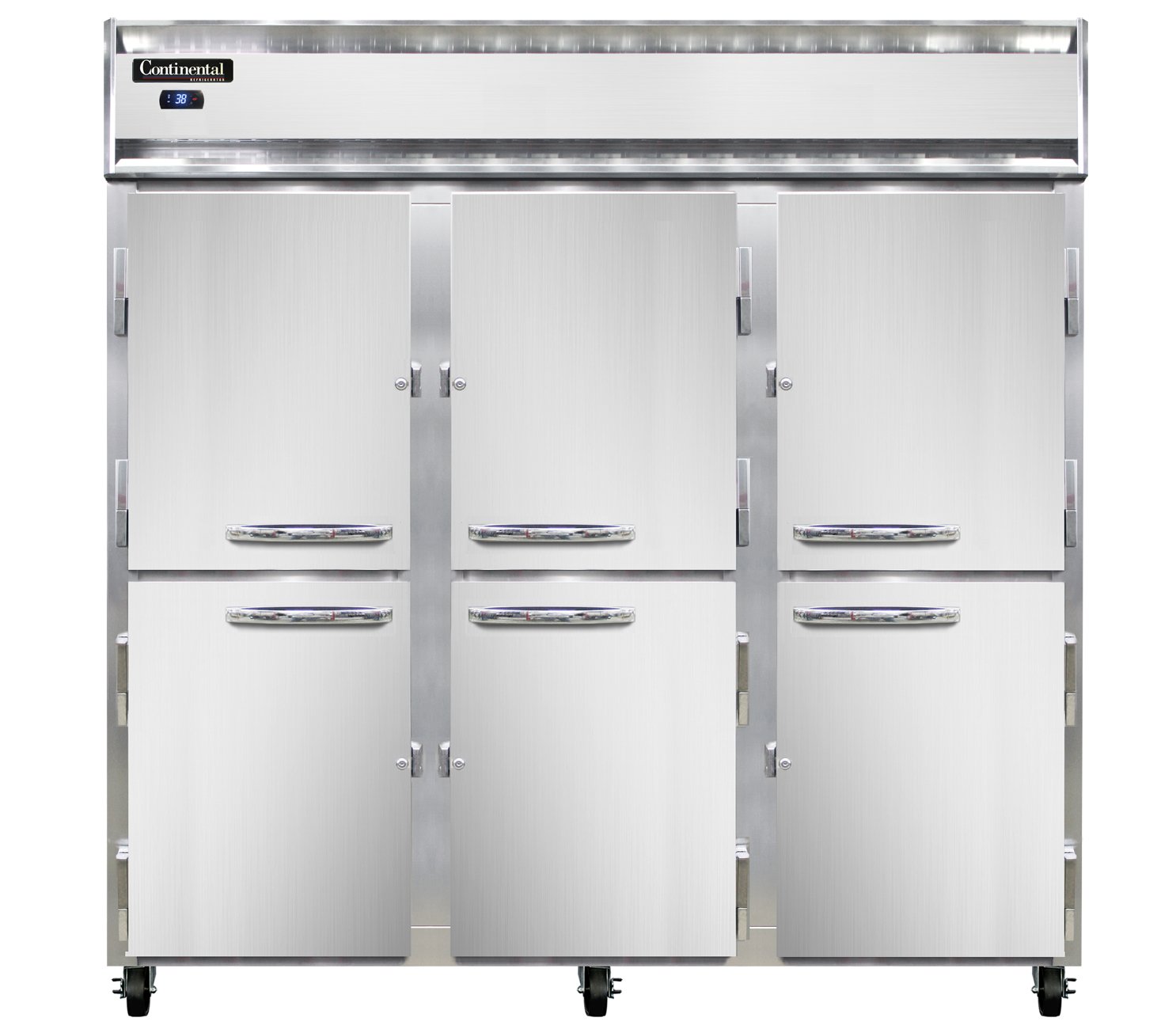 Continental Refrigerator 3RSNSSHD 78″ Reach-In Refrigerator w/ 3 Sections, 6 Solid Half-Doors