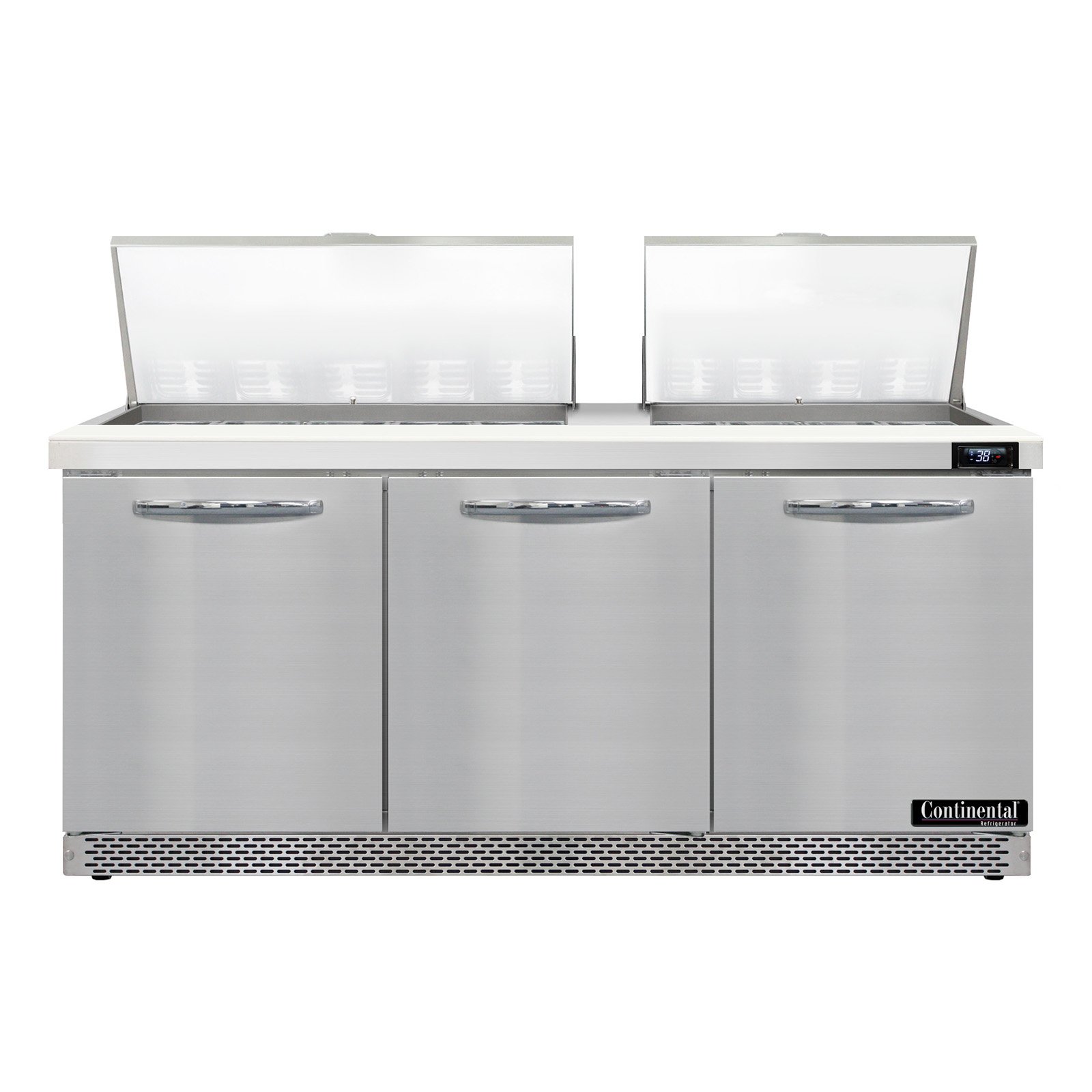 Continental Refrigerator D72N27M-FB 72″ Mighty Top Refrigerated Sandwich Prep Table w/ 3 Doors