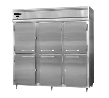 Continental Refrigerator D3RNSAHD 78″ Reach-In Refrigerator w/ 3 Sections, 6 Solid Half-Doors