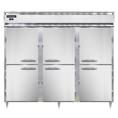 Continental Refrigerator D3RENHD 85″ Reach-In Refrigerator w/ 3 Sections, 6 Solid Half-Doors
