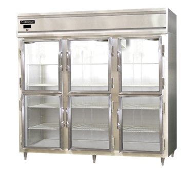 Continental Refrigerator D3RENSSGDHD 85″ Reach-In Refrigerator w/ 3 Sections, 6 Glass Half-Doors