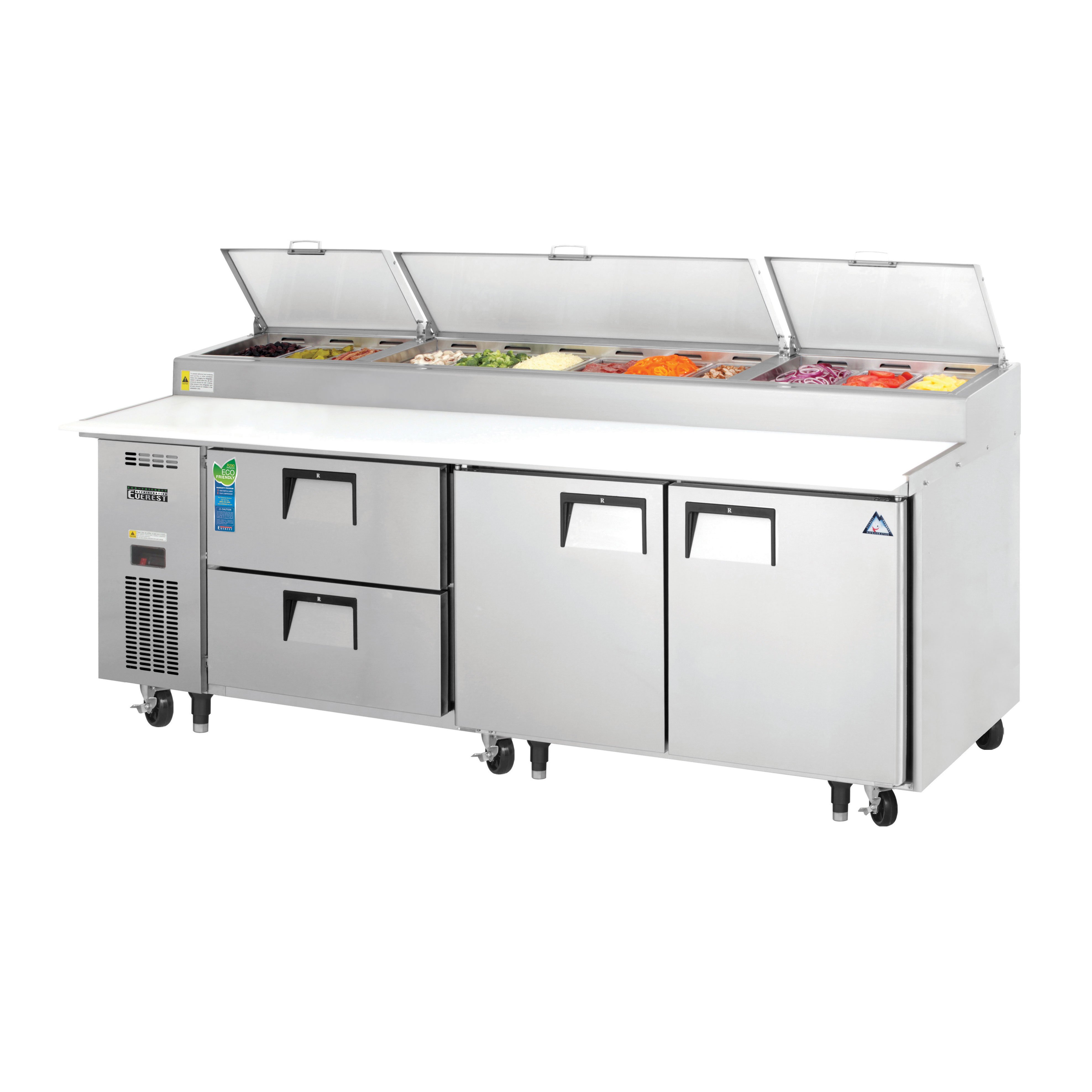 Everest EPPR3-D2 93″ Three Section Drawered Pizza Prep Table, 2 Drawer