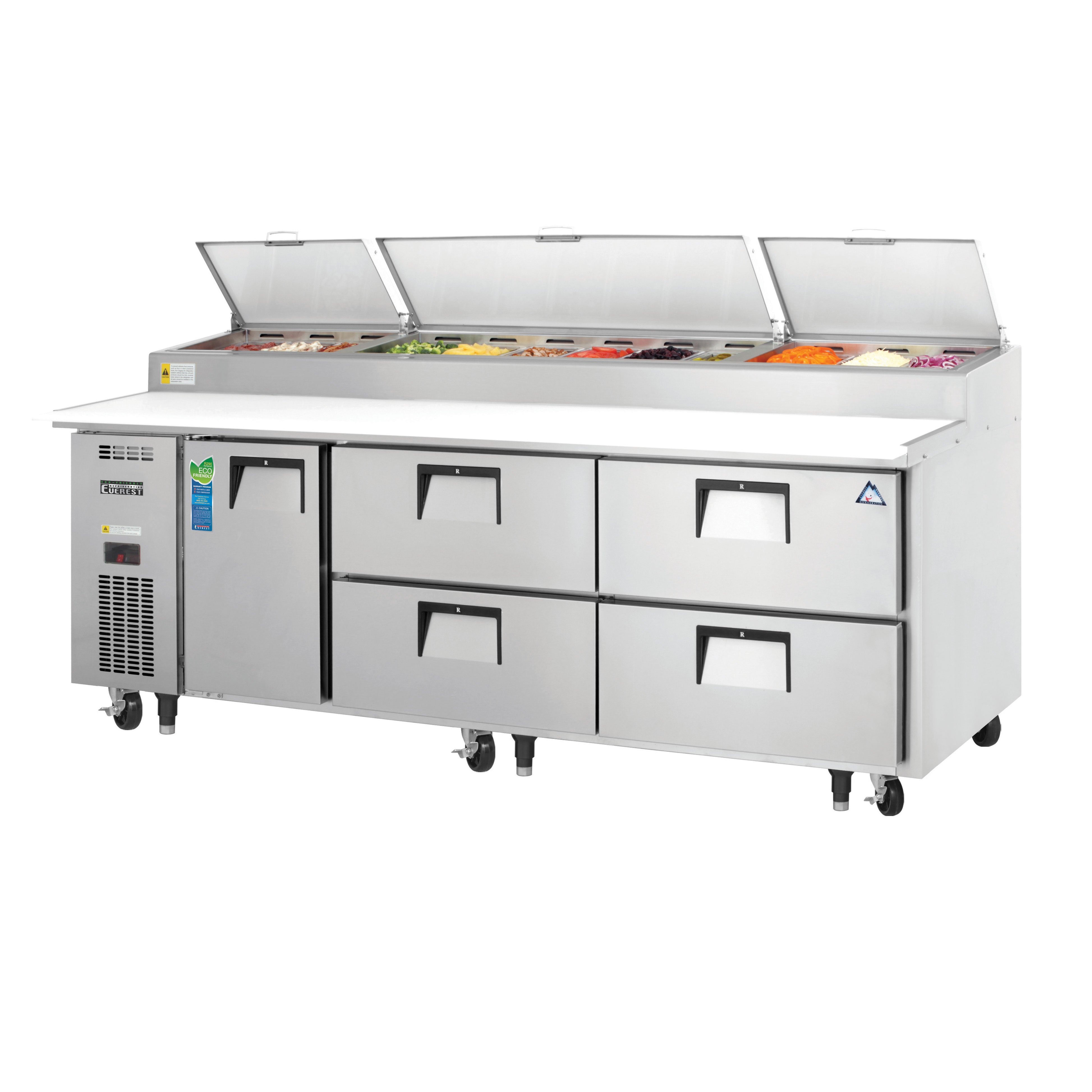 Everest EPPR3-D4 93″ Three Section Drawered Pizza Prep Table, 4 Drawer