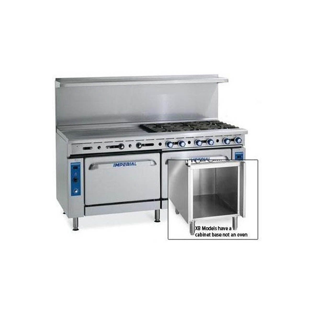 Imperial IR-6-G24-C-XB 60″ Gas Restaurant Range w/ 6 Open Burners, 24″ Griddle, Convection Oven, Open Cabinet 