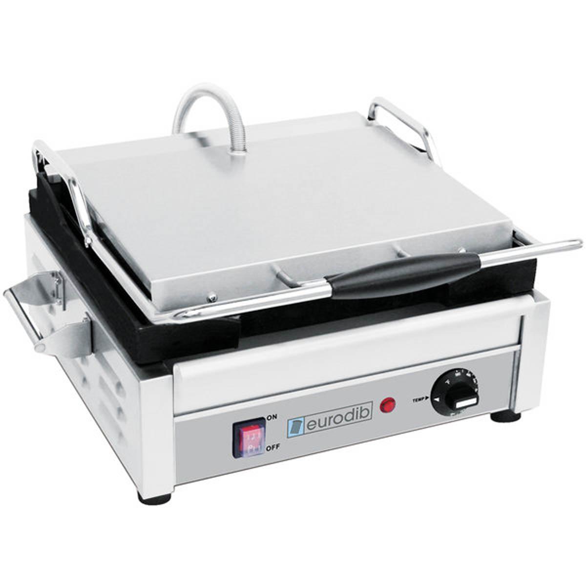 Eurodib USA SFE02345-240 Single Panini Grill with Grooved Plates - 14″ x 10″ Cooking Surface