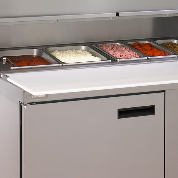 The Delfield 18699PTLP Self-contained Refrigerated Pizza Prep Table with Flush Mount LiquiTec Raised Rail, Chef's Deal