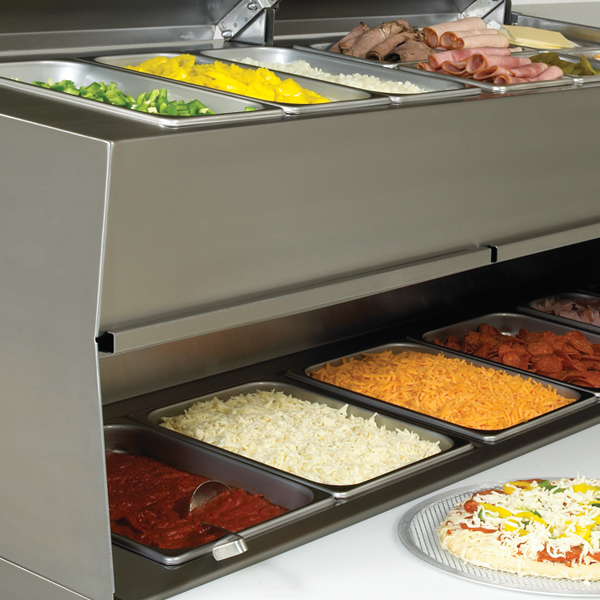 The Delfield 18672PTLP Self-contained Refrigerated Pizza Prep Table with Flush Mount LiquiTec Raised Rail, Chef's Deal