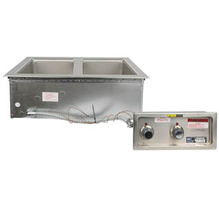 Wells MOD-200TDM Insulated Two Compartment Drop-In Hot Food Well with Thermostatic Control and Drain Manifolds - 208/240V, Chef's Deal