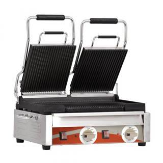 OMCAN 3200-WATT DOUBLE PANINI GRILL WITH RIBBED TOP AND BOTTOM